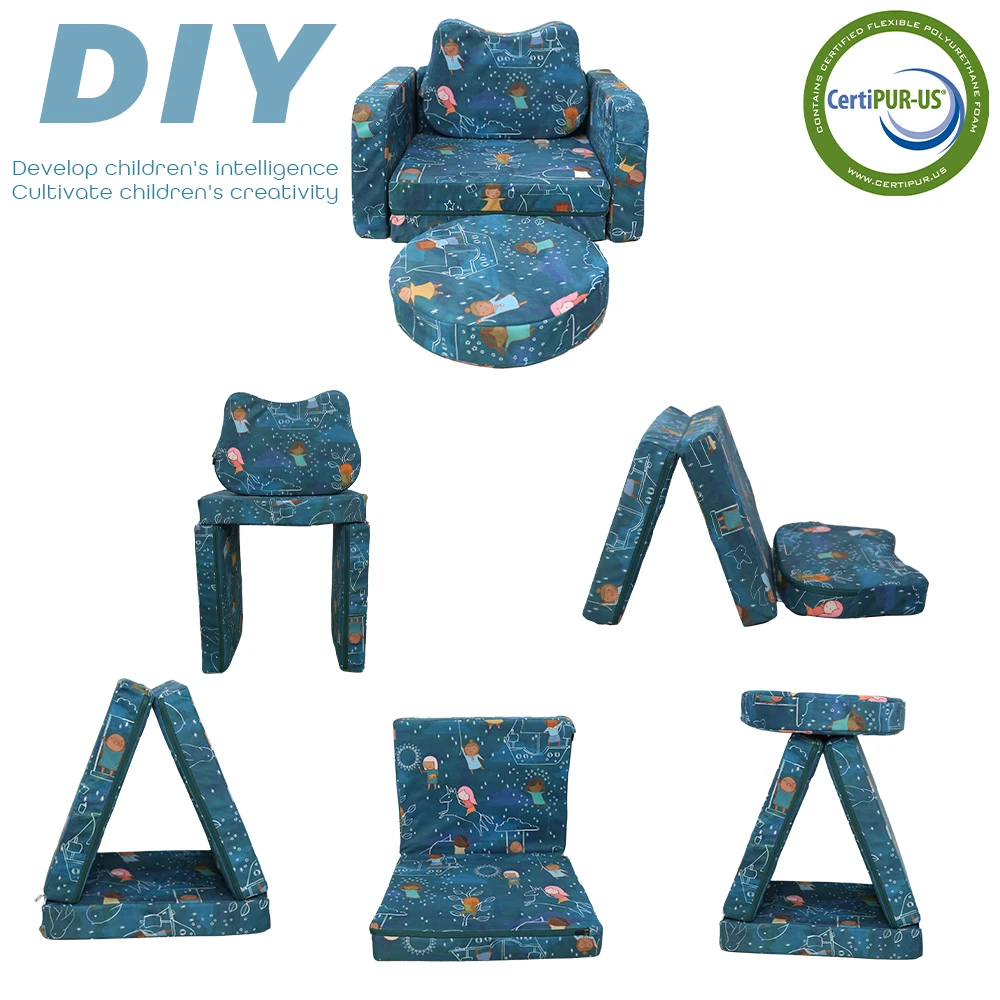 Soft Comfortable Kids Flip Foam Sofa Mini Baby Chair Sleeping 2 in 1 Toddler Couch Folding Children Sofa