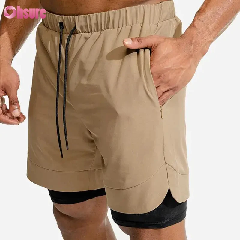 Hot Wholesale Gym Clothing Men Fitness Workout Short Sports Running Polyester Shorts With Inner Compression Shorts For Men
