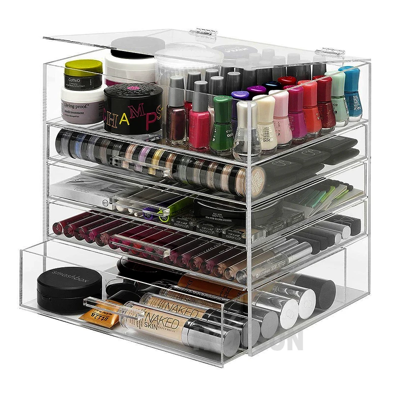 Large Crystal Cosmetic Storage Drawers 5-Tier Transparent Acrylic Makeup Organizer  Cosmetics Storage Box