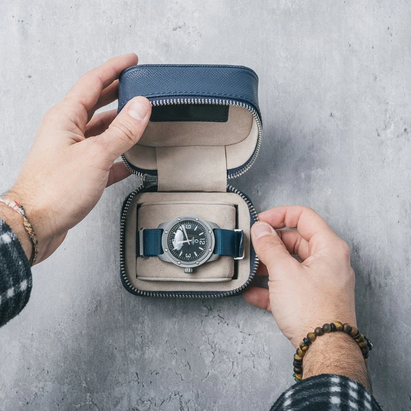 handmade Real Leather Watch Box Zip Case for 1 Watch