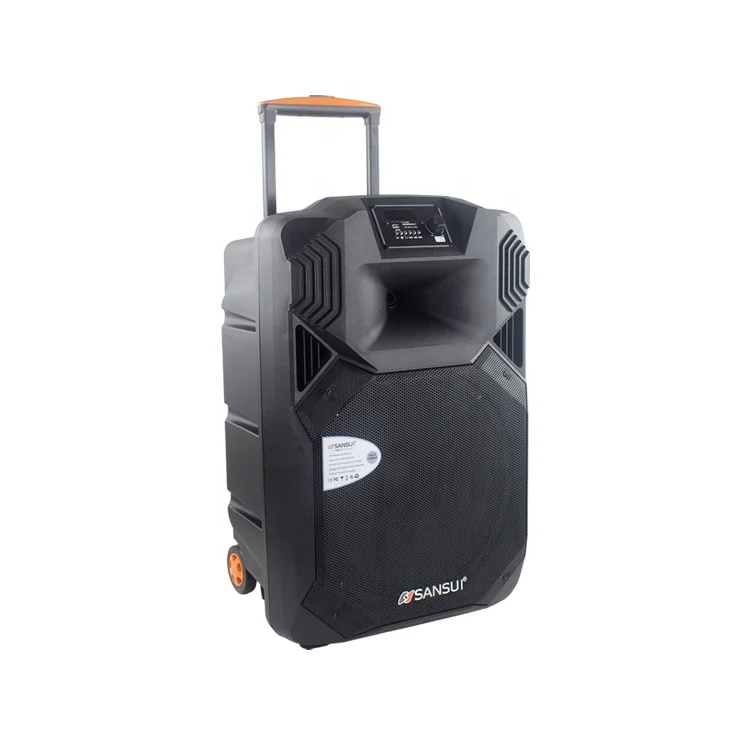 2023 good model  SANSUI 15 inch caxia de som professional audio karaoke high Powered battery trolley party soundbox speaker