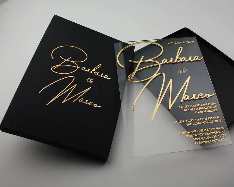  Clear Acrylic Wedding Card Custom Die Cut Name Invitations Design with