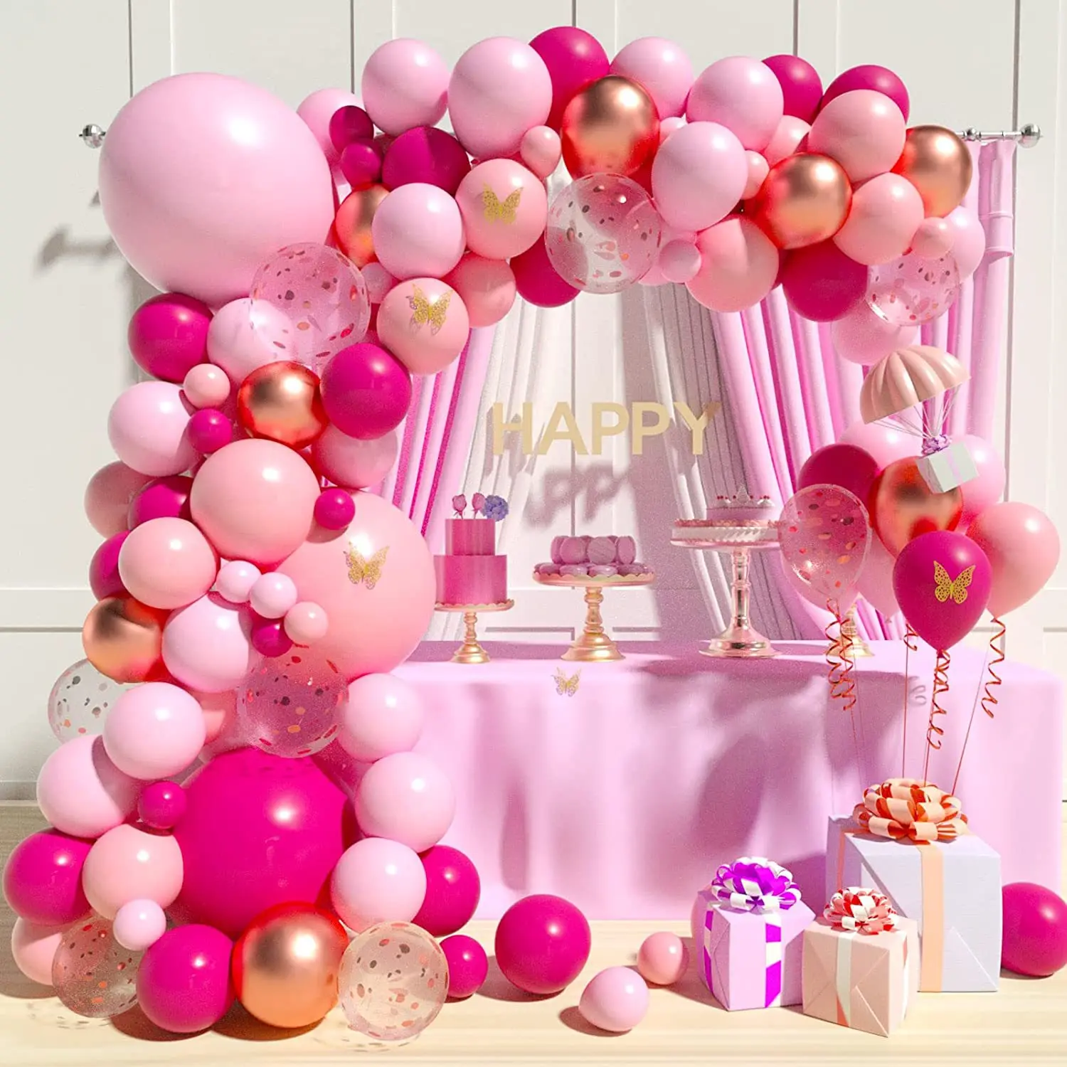 Pink Balloon Garland Butterfly Outfit Girls Birthday Party Bridal Shower Bachelorette Engagement Party Decorations