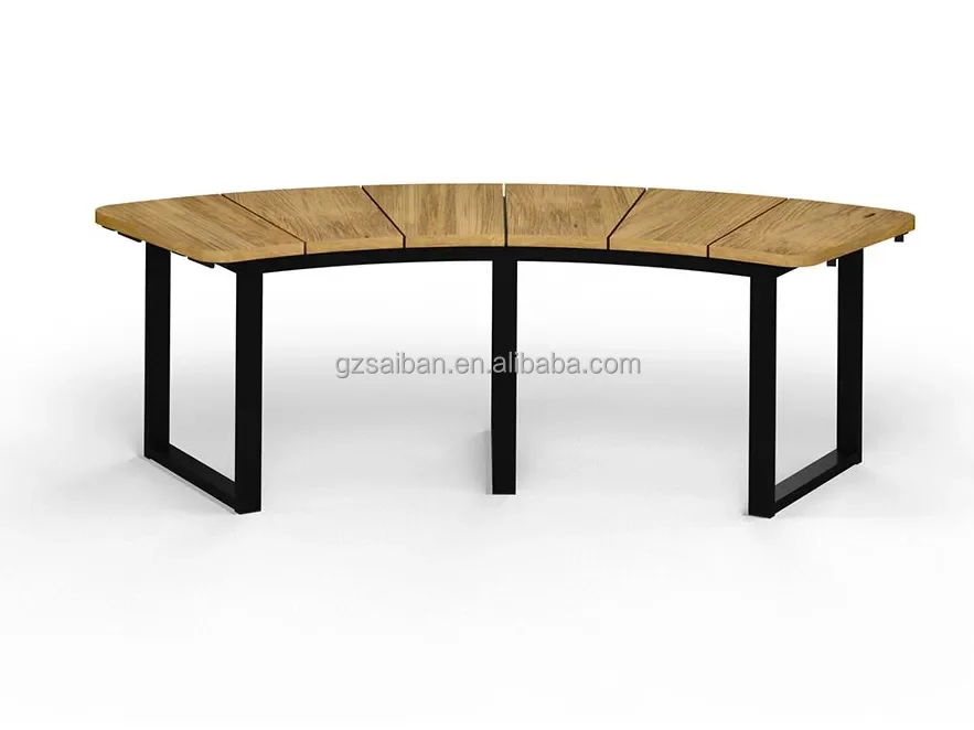 Commercial round shape wooden garden bench metal garden benches plaza street bench with backrest