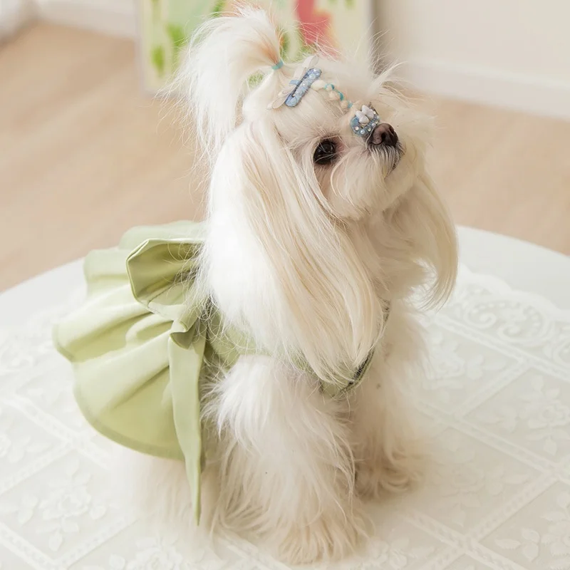 Dog Princess Dresses Skirt Pet Clothes with Bow Summer Thin Breathable Puppy Small Girl Cute Casual Polyester SUNNY Floral 2pcs