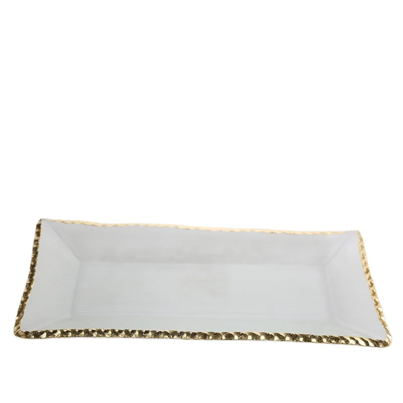 Rectangular real golden rim glass fish plate household high quality glass dinner plate