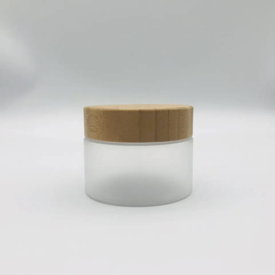 Real bamboo lid PET plastic 8oz face cream jar with bamboo lid clear frosted amber transparent