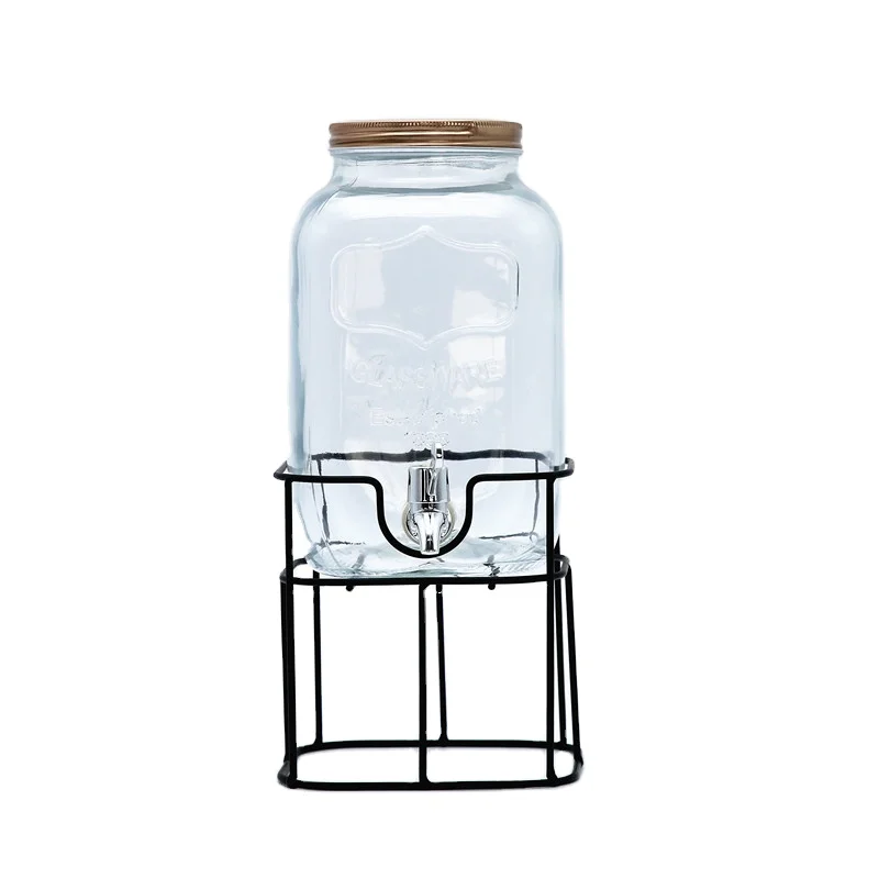 4 Liter Clear Glass Bottle Pump Dispenser in Metal Stand 4 Liter Clear Glass Syrup Dispenser