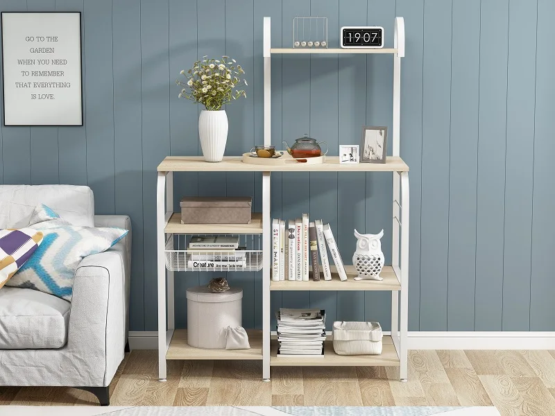 
Wooden small stainless steel MDF Microwave oven kitchen shelf rack storage organizer Bakers Rack in the kitchen 