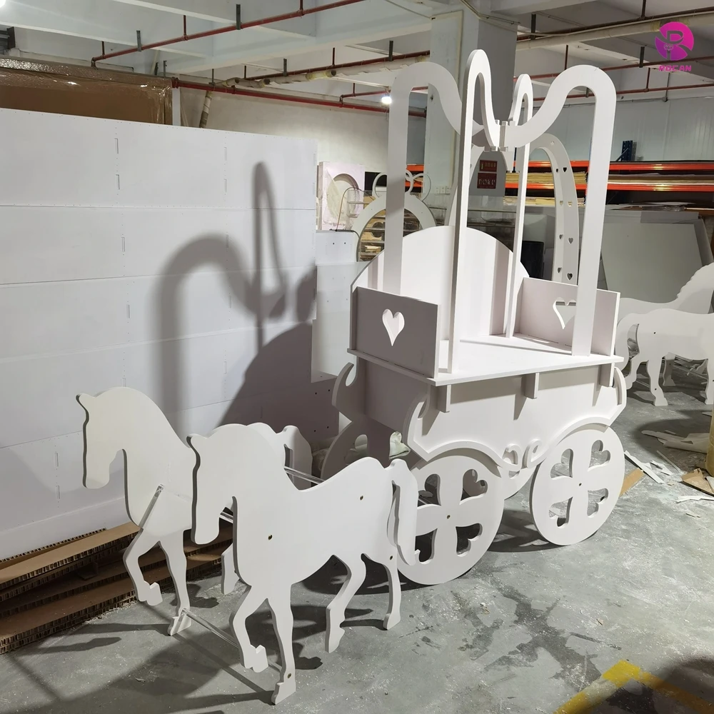 Wedding Party Decoration Cinderella Carriage White Pumpkin Candy Cart with horse