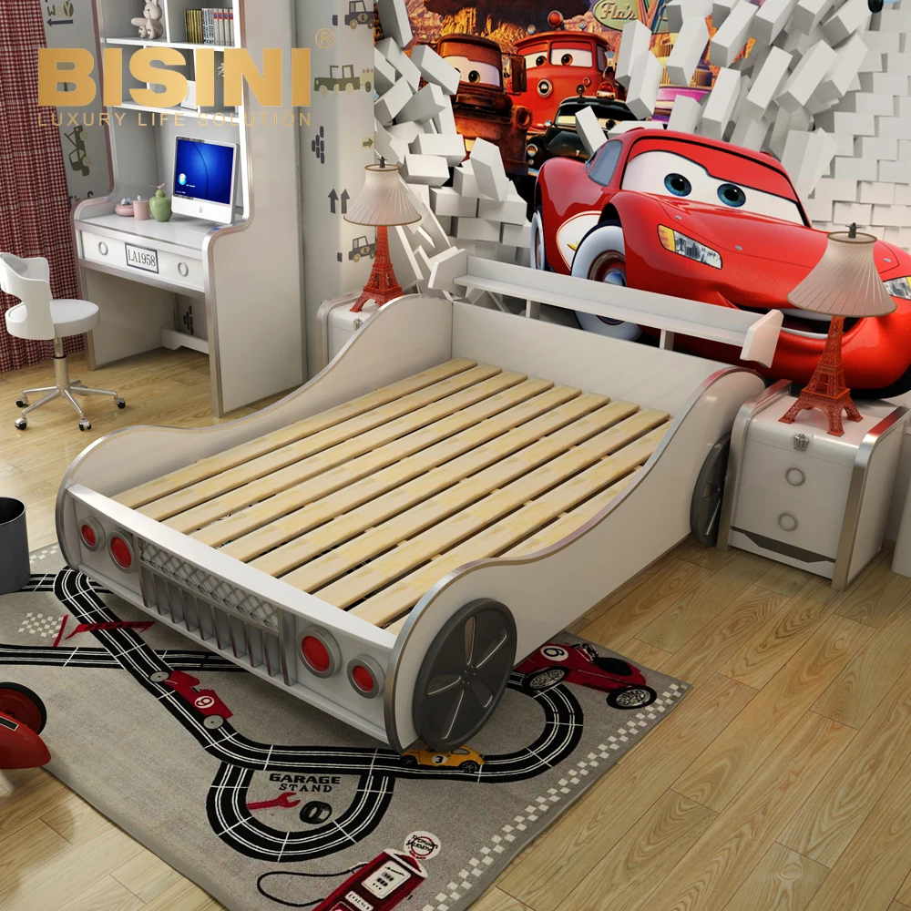 Fashionable Customized Car Kids Bed &Nightstand Cartoon Cars Children Bedroom Set