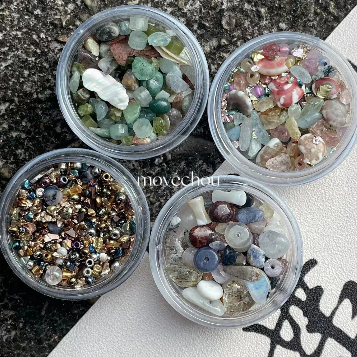 3D Nail Decorations Mix Designs Natural Irregular Stones Mica Flakes Bamboo Knot Mini Glass Rhinestone for nail art