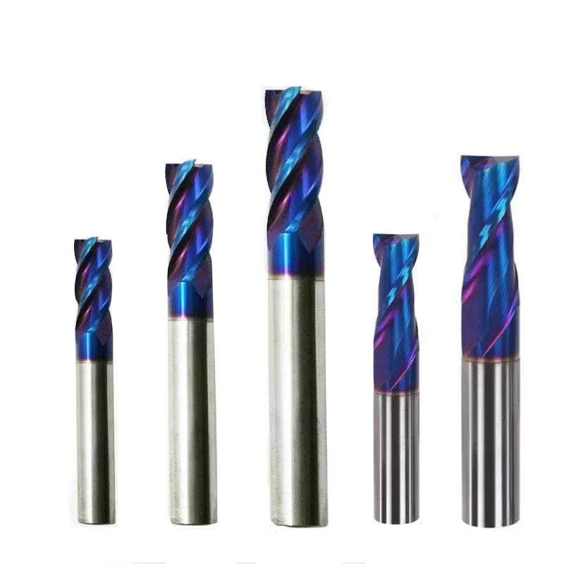 CNC 4 Flute blue nano coating Carbide straight slot end mills  cutter tools 5mm 6mm*50L HRC65 Suitable hardened steel
