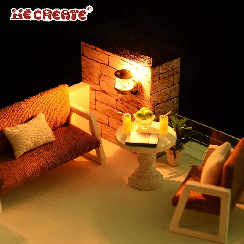 IIECREATE Handmade Furniture House Toys  K-036 Florence 3D Wooden Puzzle DIY Educational  Miniature Doll House With Light