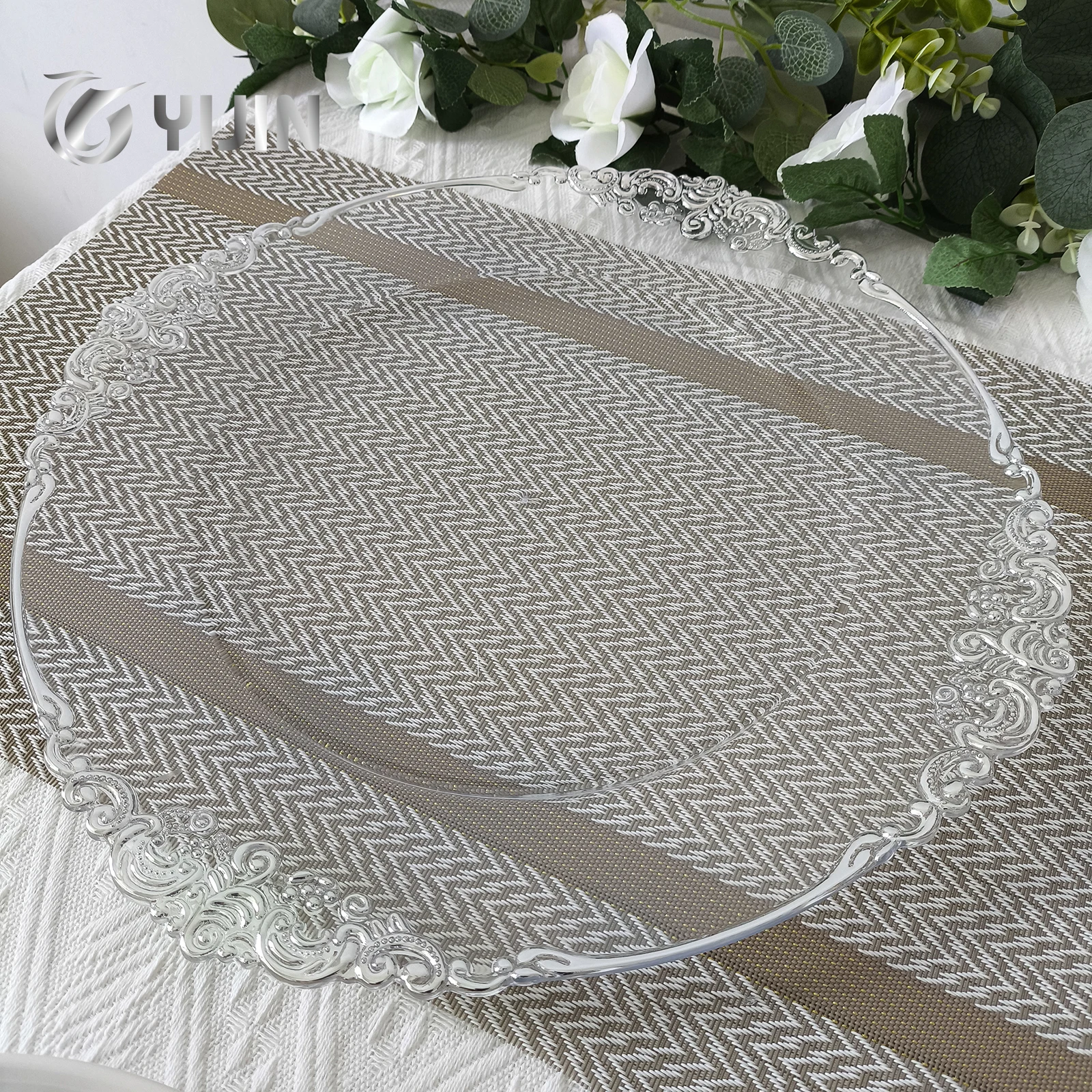 13 Inch Plastic Charger Plates Gold Round Dinner Charger Plates Dinner Plates for Wedding Birthday Party Dinner Decoration