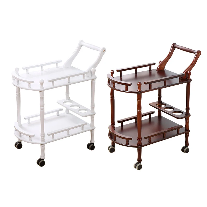 Hotel & Restaurant Supplies Solid Wood Trolley Delivery Cart Household Double Tier Drink Liquor Carts Wholesale