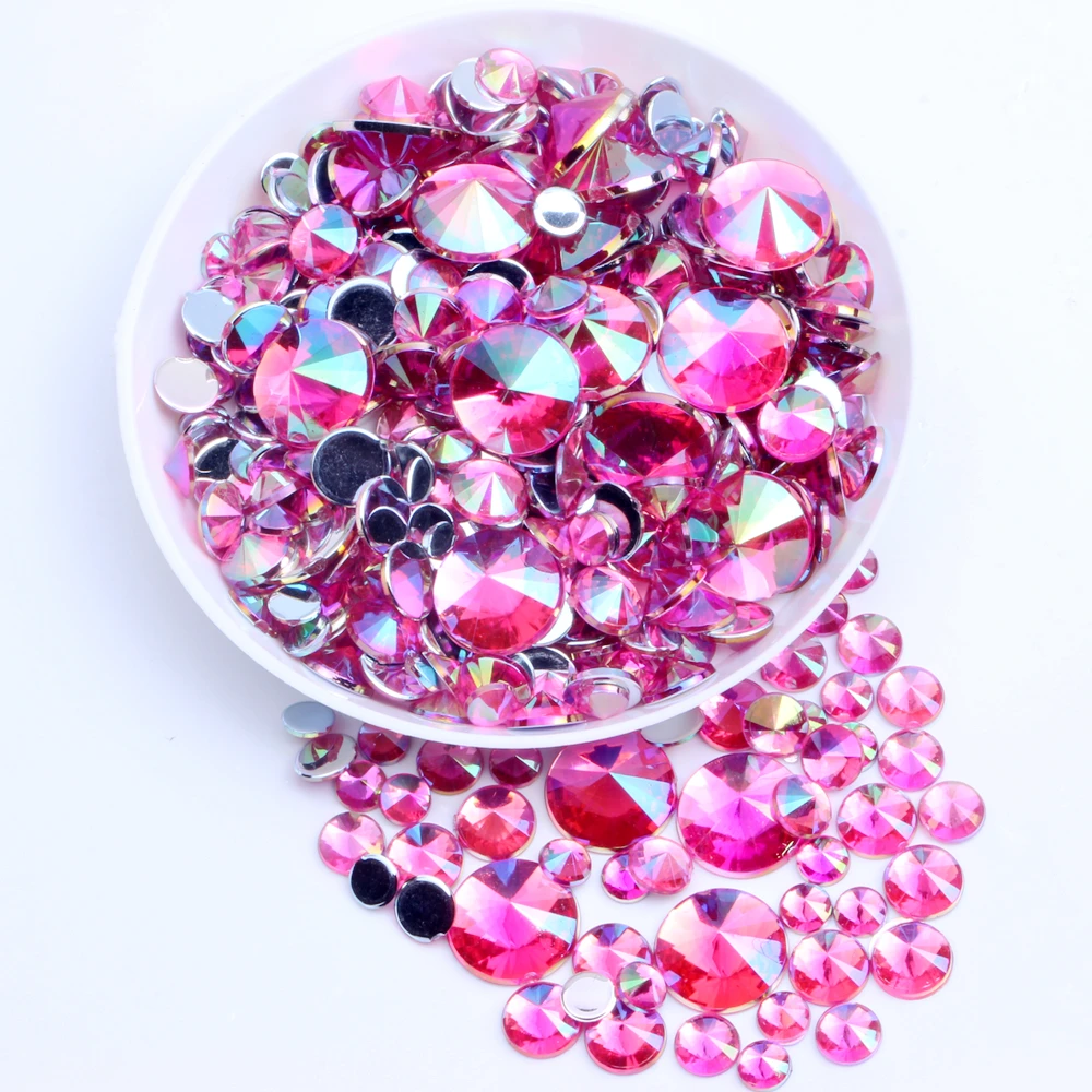 Factory Wholesale Colorful Round Pointed 10mm 500pc Flat Back Resin Cone Crystal Rhinestones For Nails Art Decorations DIY