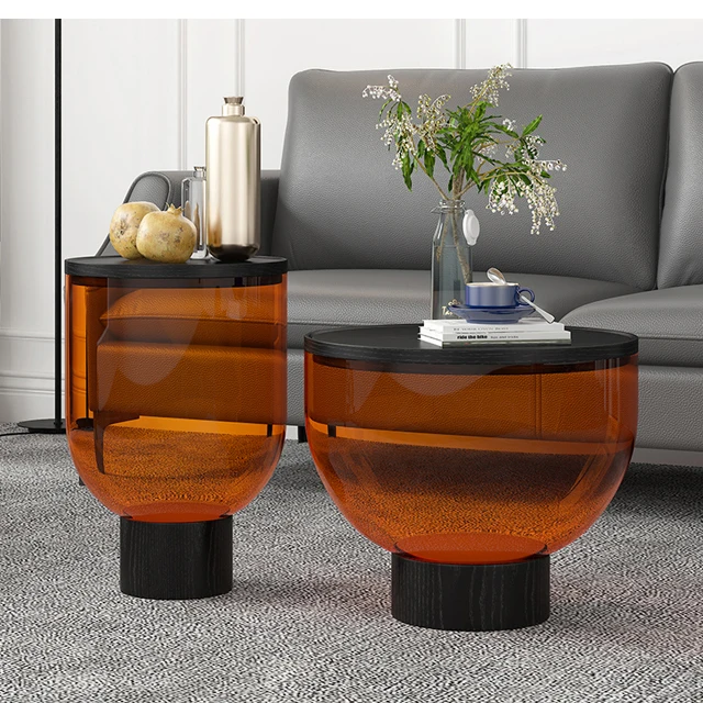 Tempered Glass Top Coffee Table Large And Small Round Colored Glass Bowl Coffee Table