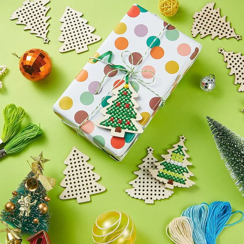 Hot Sale Christmas Trees Wooden Cross Embroidery Ornaments DIY Cross Stitch Kit