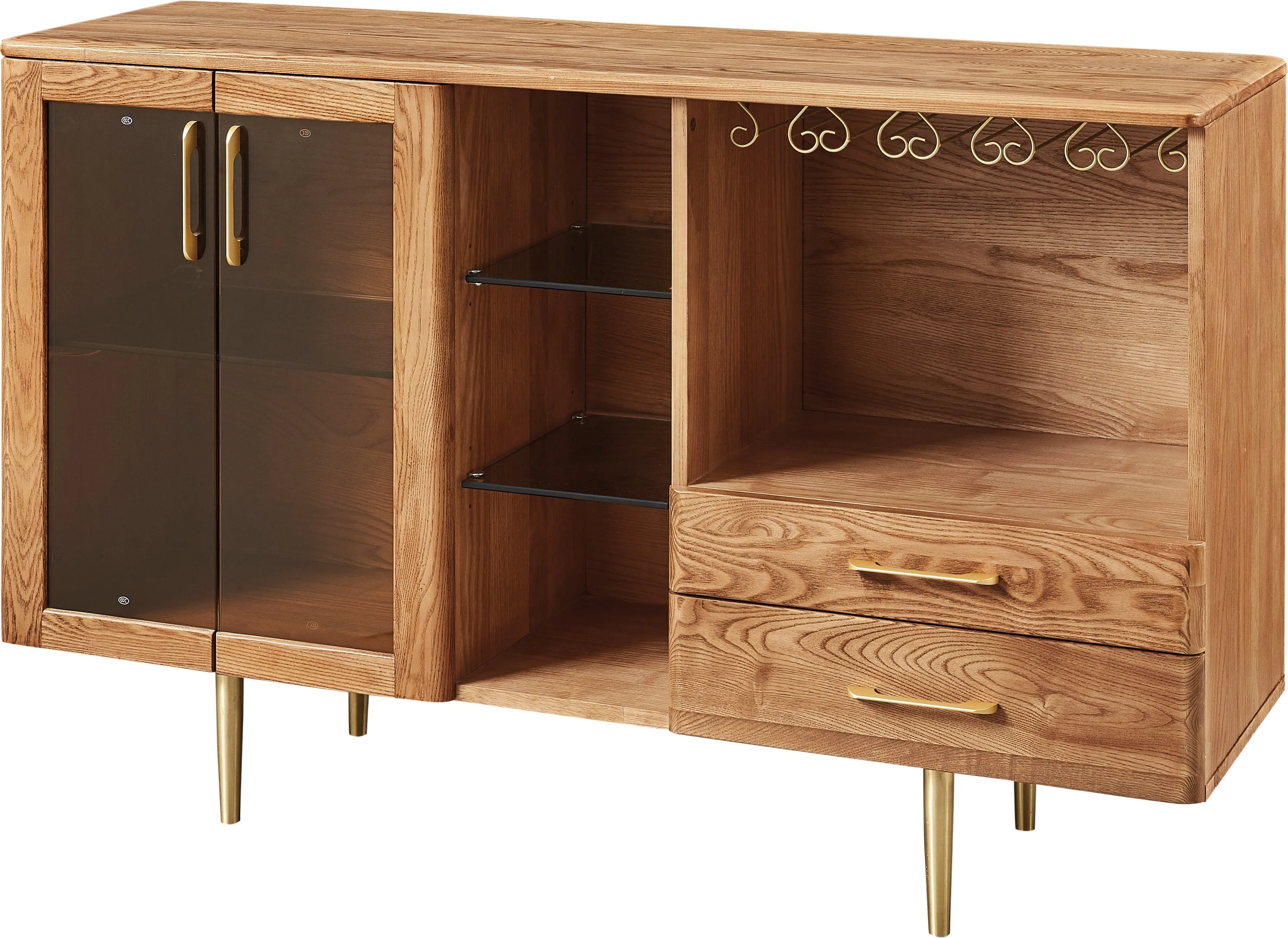 Multifunctional Solid Wood Storage Classic Sideboard Cabinet glass 2-door Wooden Buffet/ Dining Room Storage Cabinet