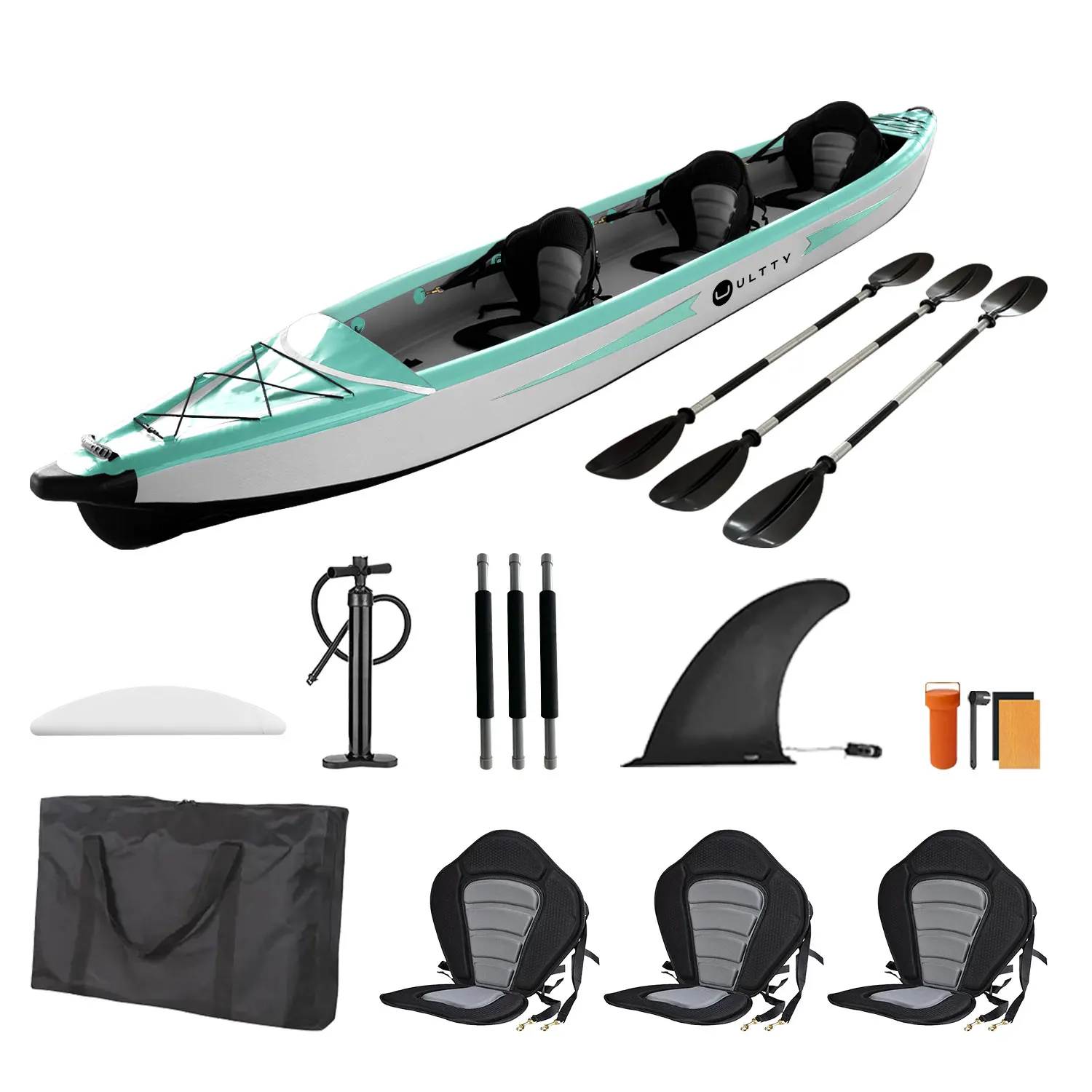 ULTTY Solo Folding 2 Person Fishing Canoe Inflatable Boat Kayak Paddle