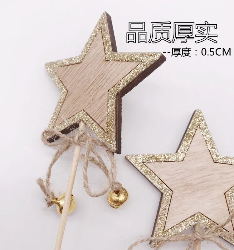 Wood Christmas Star With Bell Gold Glitter Christmas Star Stick 5mm Thickness Christmas Old Supplier