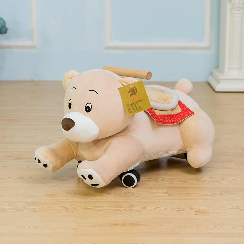 Material Cartoon Stuffed Animal  Riding Cow Dog Toy On Wheel Plush Soft Baby Toddler Rocking Cartoon Sliding Ride On Toy