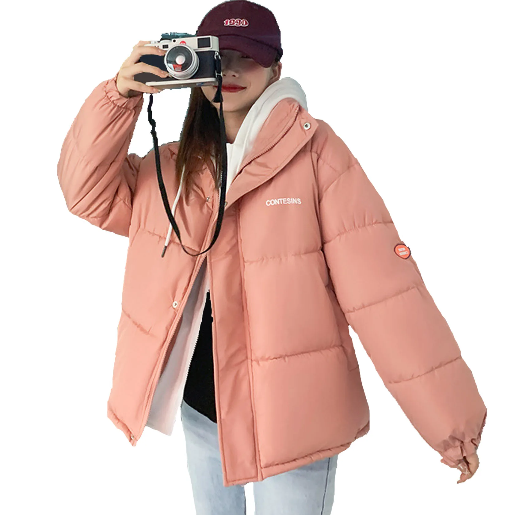 AIMINYZ False double Down Cotton Jackets For Women 2023 New Korean Version Cotton Jacket Oversize Trendy Winter Student Overcoat