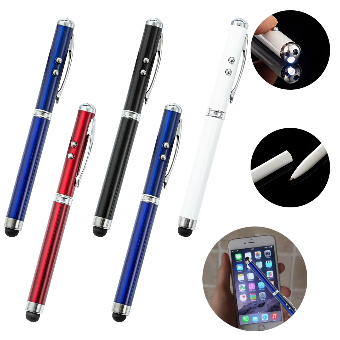 Четыре в одном, многофункциональный металлический стилус для мобильного телефона, шариковая ручка для экрана, инфракрасная Легкая ручка с пользовательским логотипом