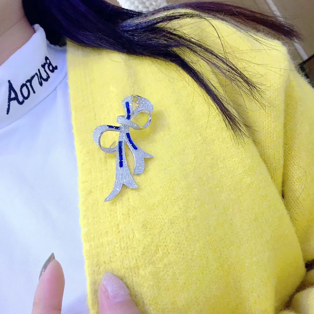 New Arrival Jewelry 925 Colorful Zircon Stone Bow knot Pin Brooch