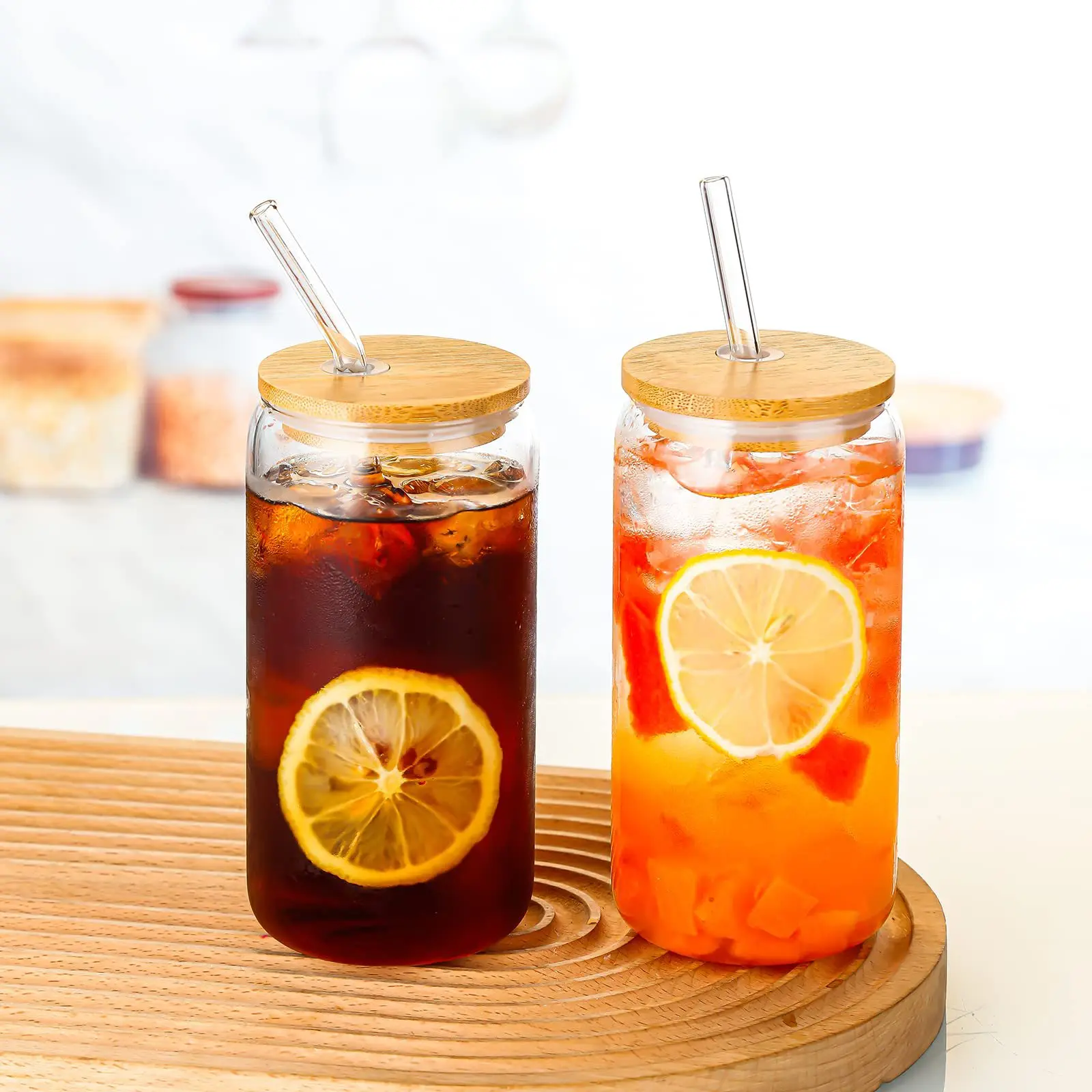 12 oz 16oz frosted beer jar coffee beverage glass jar milk tea cup with bamboo lid and straw