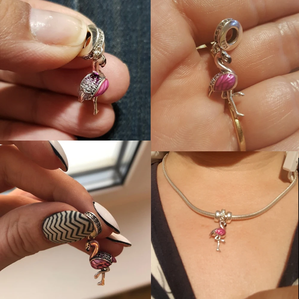 Real 925 sterling silver Fashion Clip Cute Bird Cat Owl Rabbit Beaded Beads Charm Bracelets for Woman Jewelry with Charms