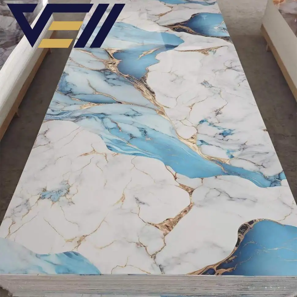 VELL Popular style TV background spc uv marble sheet waterproof bathroom shower wallboard pvc faux marble wall panel