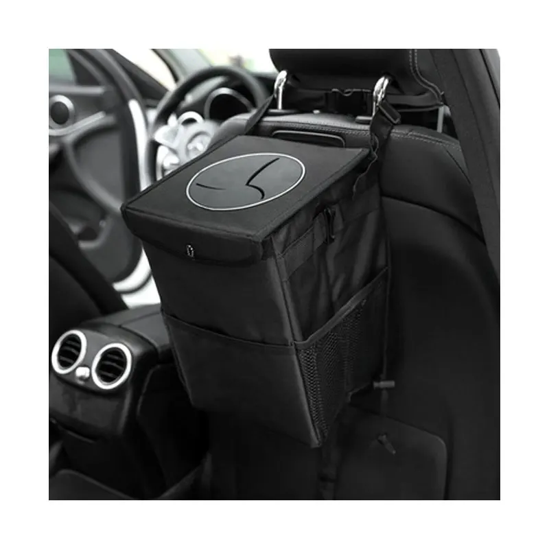 Car Trash Can with Lid and Storage Pockets 100% Leak-Proof Car Organizer Waterproof Car Garbage Can Multipurpose Trash Bin for C