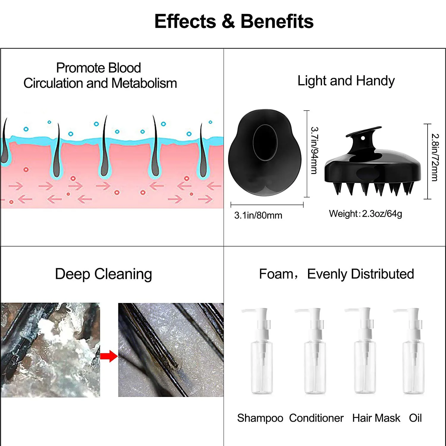 Amazon black silicone bristles exfoliate and remove dandruff shampoo brush washing shampoo tool hair care scalp massager