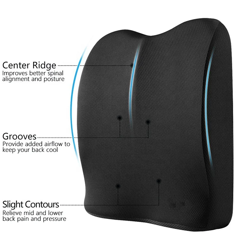 Memory Foam Orthopedic Backrest Cushion Mesh Lumbar Support Pillow For Chair Car Office