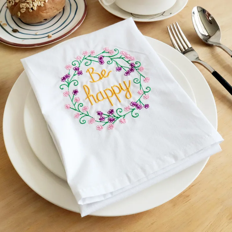 Nordic pure cotton fabric embroidered napkin kitchen table art decor wine cup monogram cloth napkins