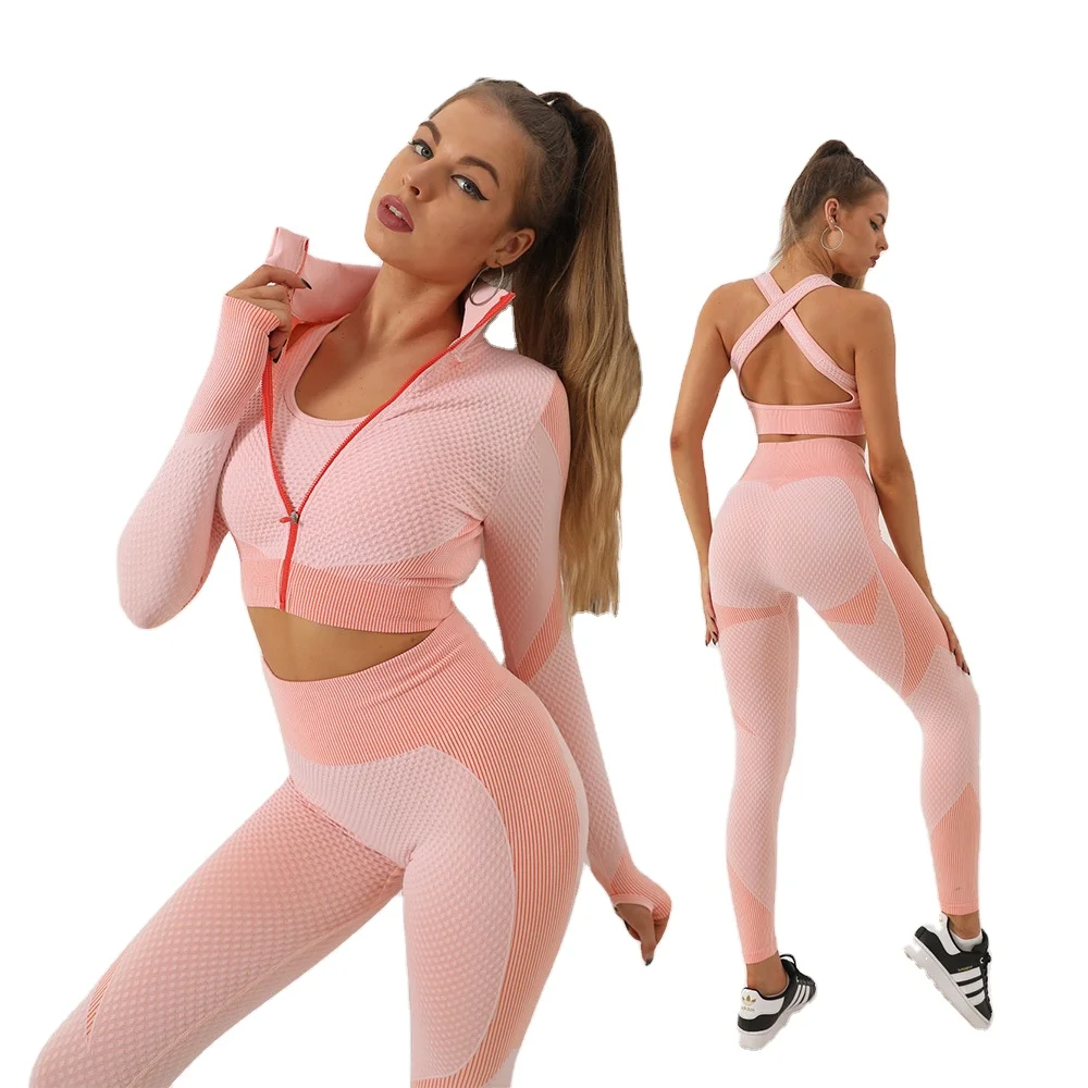 2021 High Elastic 2 Piece Gym Workout Clothing Yoga Set Jogging Women Sportswear High Impact Seamless 2 Pcs Fitness Yoga Suit