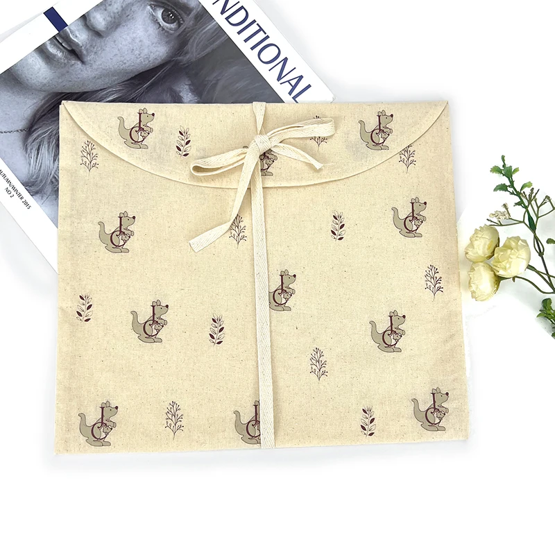 Wholesale eco friendly cotton envelope drawstring gift packaging bag pouch with bow
