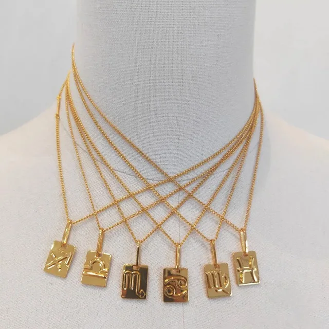 Простое трехмерное ожерелье из нержавеющей стали с подвеской в виде квадратной карты с 12 знаками Зодиака