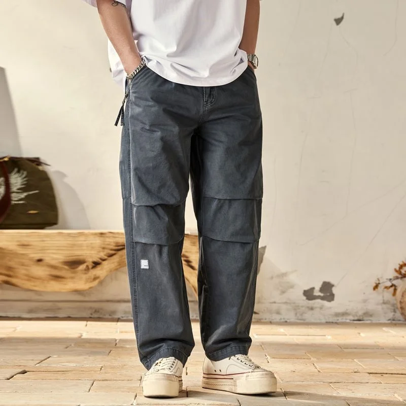 NIUKAAO Japanese woven all cotton washed retro loose embroidery overalls boys fashion patch loose micro-cone casual pants