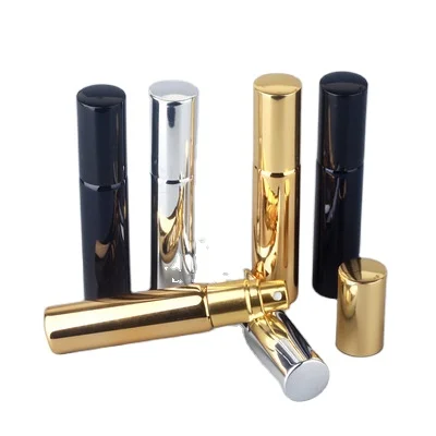 UV printing sliver gold black empty refillable perfume bottle luxury round 10 ml perfume glass bottle with gold sprayer and cap