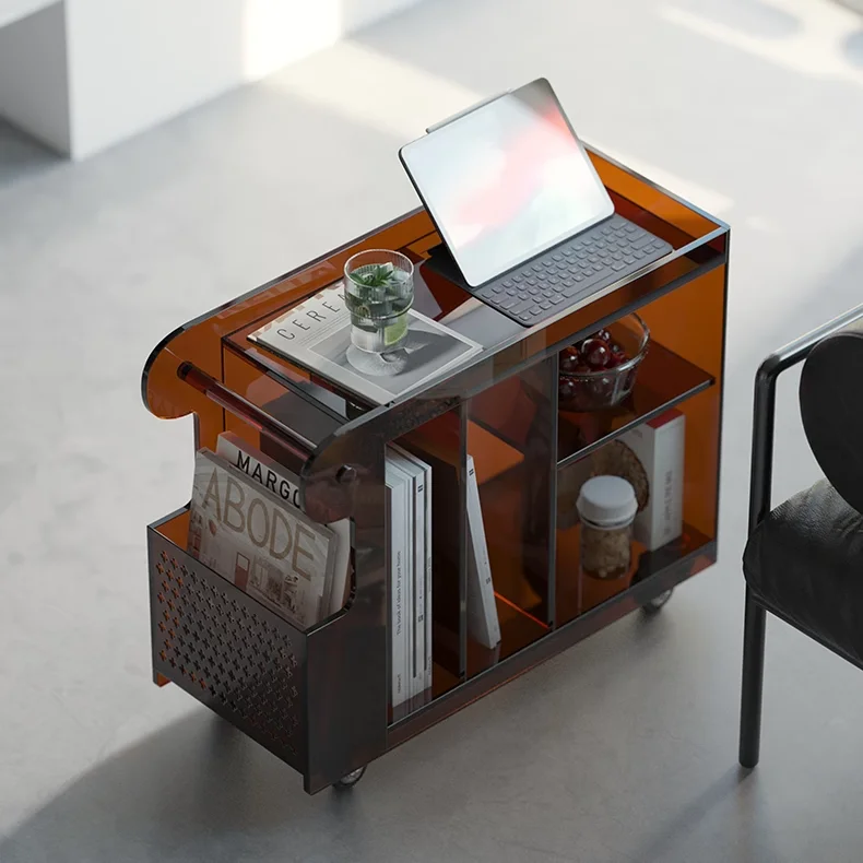 Light Luxury Bus Trolley Movable Living Room Sofa Side Table Bedroom Narrow Acrylic Nightstand