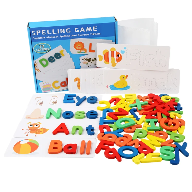 Kids Alphabet Learning Early Educational Toys Matching English Letter Wooden Spelling Game Abc Clings Alphabet And Letters