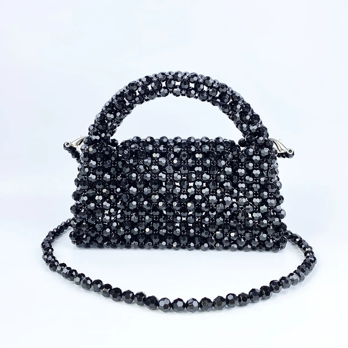 New Fashion Handmade Crossbody Bag Beautiful Black Glass Beads Shoulder Bag