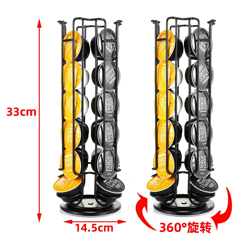
Забавный металлический стеллаж для хранения кофейных капсул с вращением на 360 градусов, 24 штуки, черного цвета 