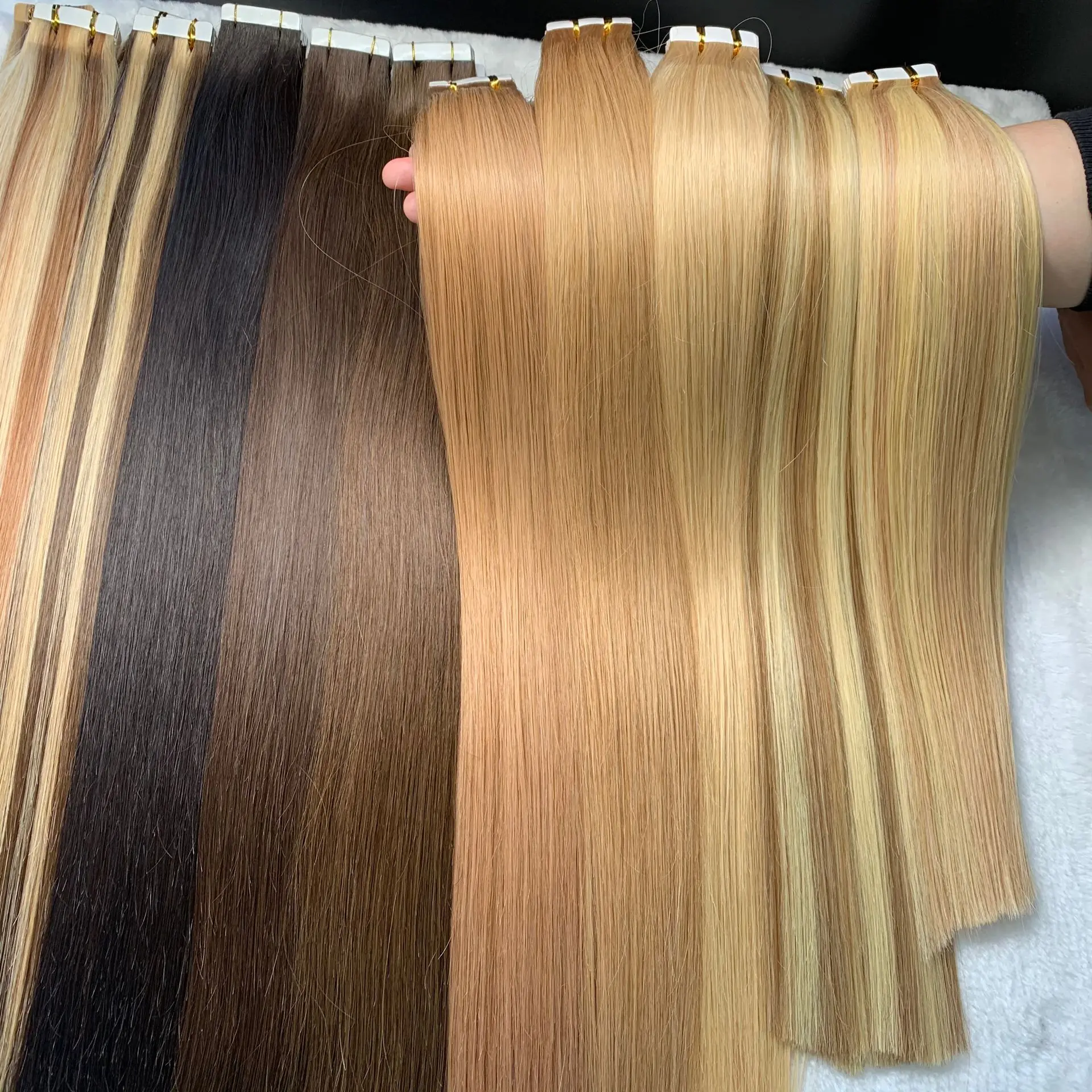 Double Drawn Thick End Tape In Extensions Long Hair Extension Human Hair Raw Brazilian Regular Tape Extensions Curly Hair