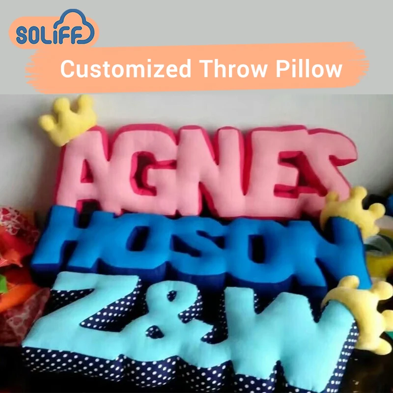 Fluffy Stuffed Custom Logo Original design soft plush material letter pillow for decorative