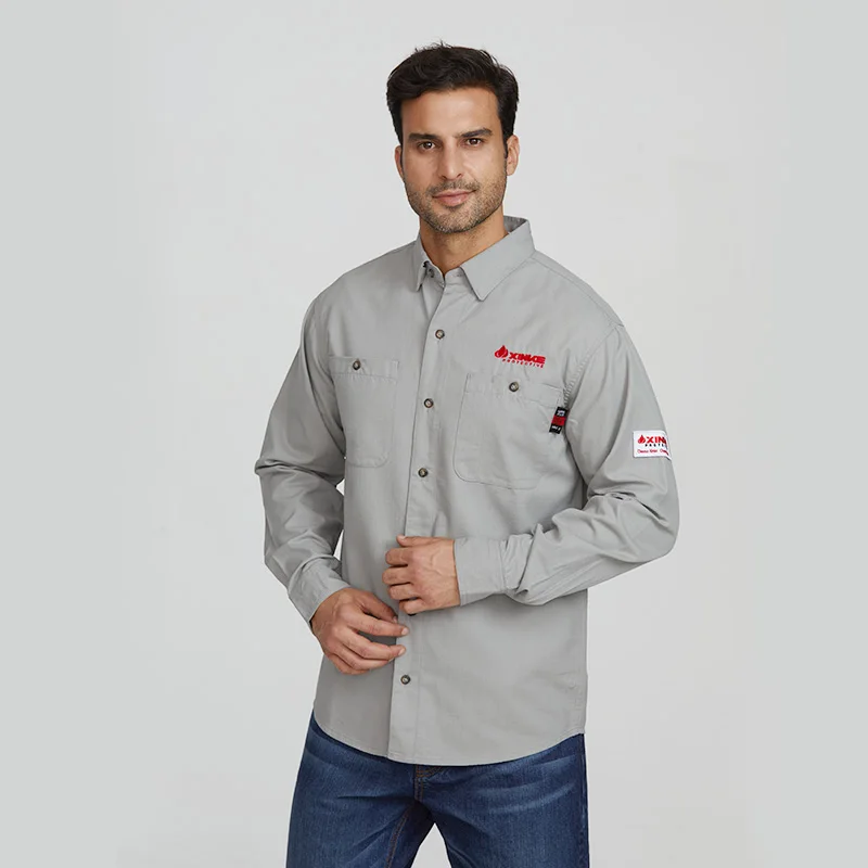 Wholesale NFPA 2112 Inherent FR Solid Fire Retardant Mechanic Breathable Safety FR Welding Work Shirts