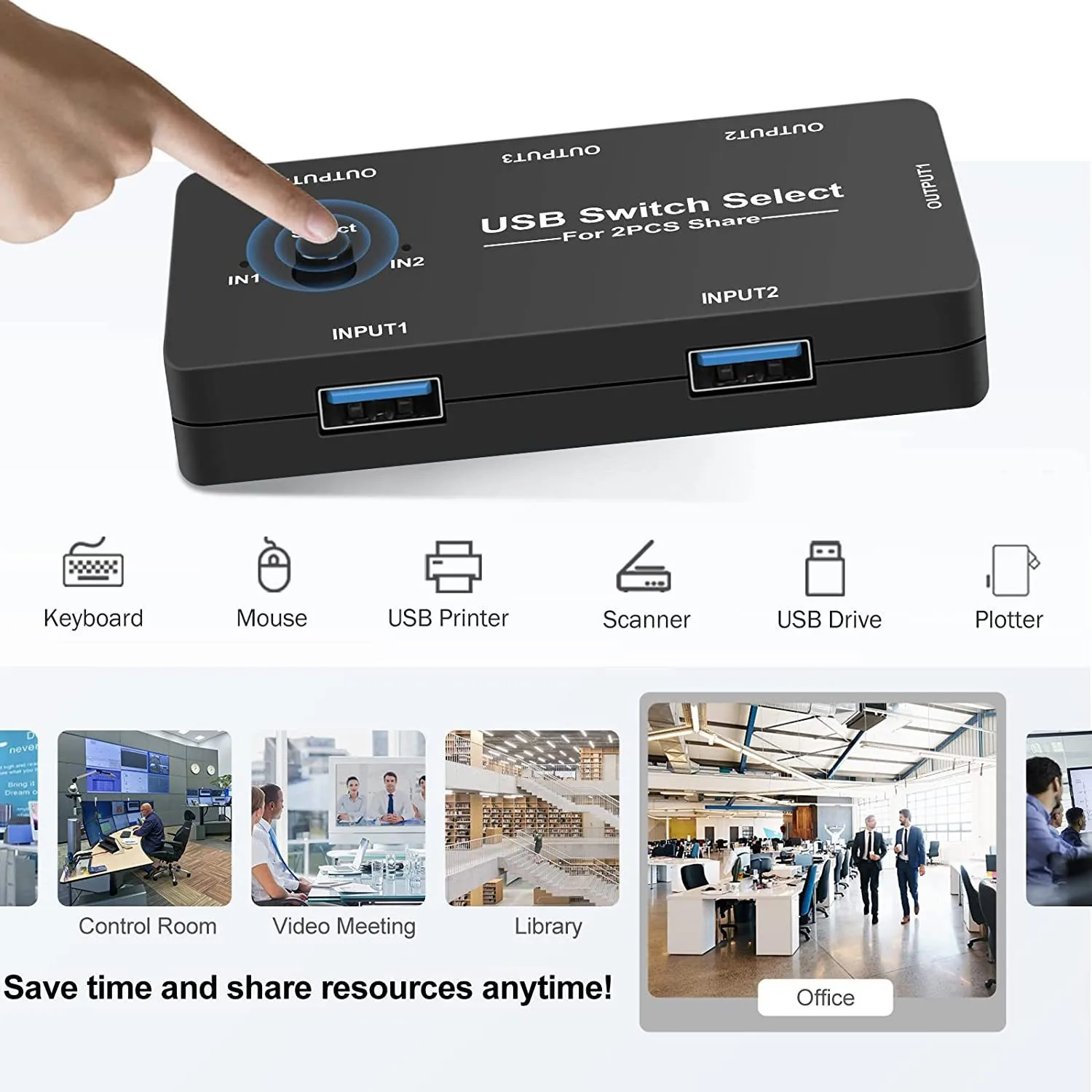 2 in 4 out USB KVM Switch Selector Adapter USB2.0 Peripheral Switcher Box Hub for Computers Mouse Keyboard Scanner Printer